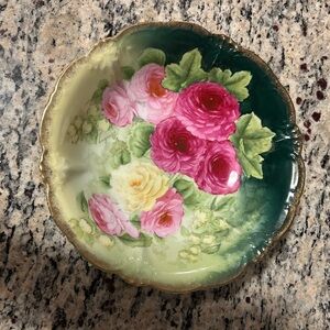 Floral Decorative Plate with Gold Trim